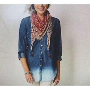 J.Jill Denim Women's Ombre Button-Down Shirt size Small